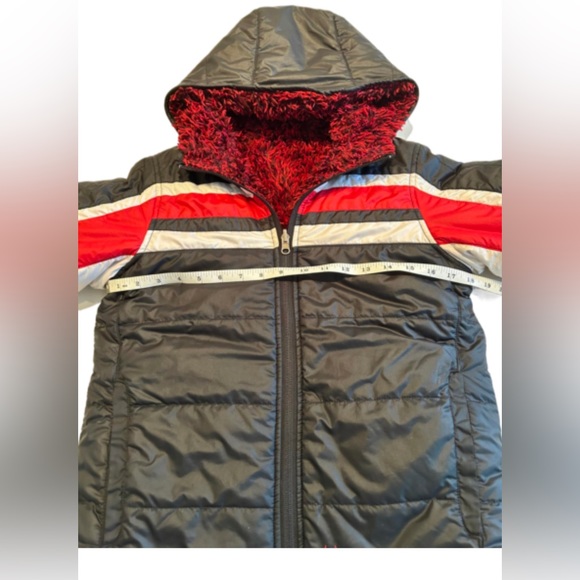 Boy Spyder Red/White/Black Reversible Hooded Ski Jacket with Shaggy Fleece - Picture 8 of 16